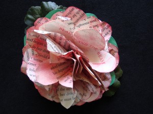 Embellished Book Flower Dye Ink from an ink pad gives this paper flower its color.